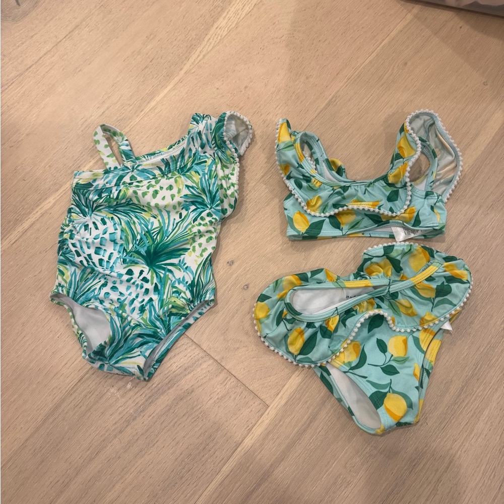 Janie and Jack Green and Yellow Kids Swim Set